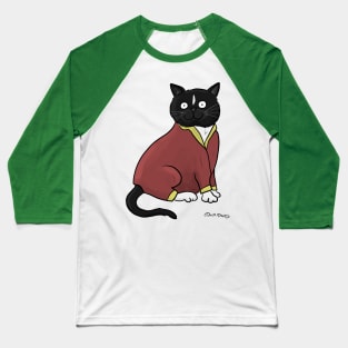 Cat Wearing Red Pajamas with Yellow Cuffs Baseball T-Shirt